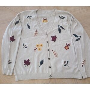 Unbranded Cardigan Twin Set Women Large Beige Good Vintage Embroidered Floral